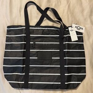 ALOHA Collection Pinstripe Zippered Tote
